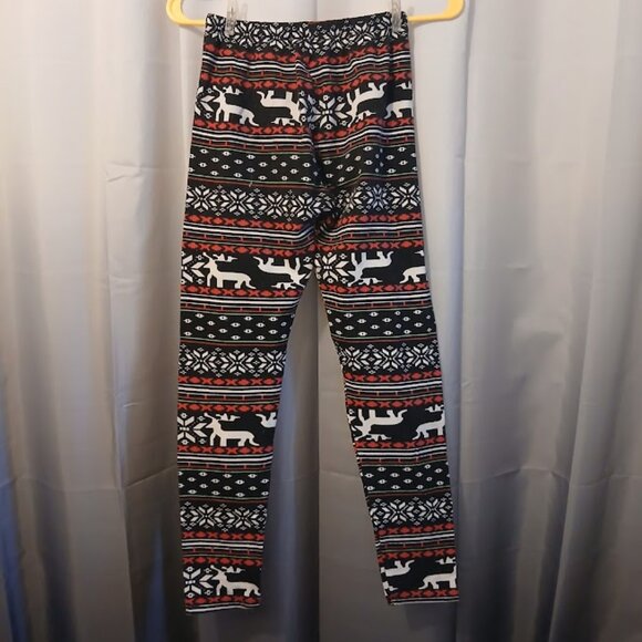 SILVER Brand Reindeer Snowflake Leggings pants One Size 22-28"W 27" L Pink Black - Picture 6 of 8